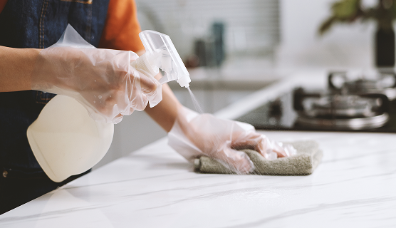 Clean spills promptly to maintain the granite surface's lustre