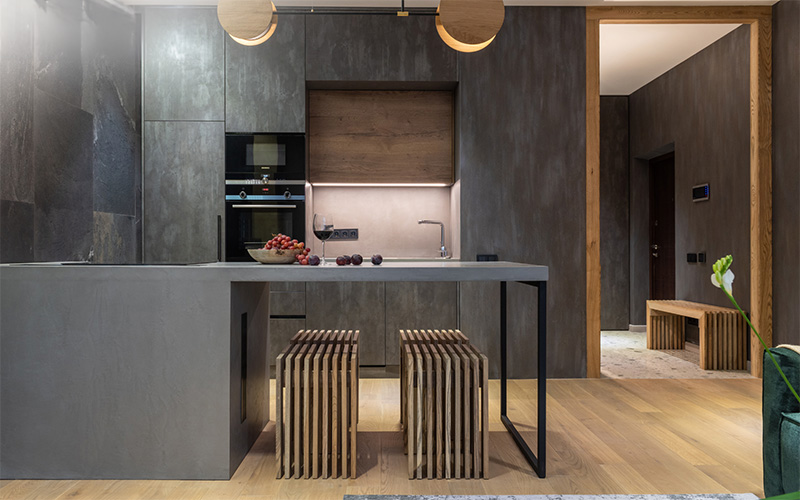 Modern dark renovated kitchen