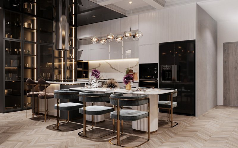 Modern white renovated kitchen