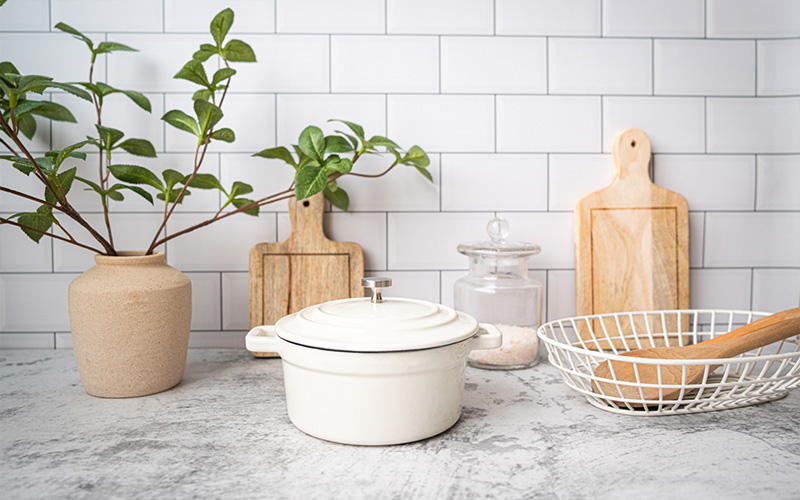 Utensils on a heat resistant kitchen countertop